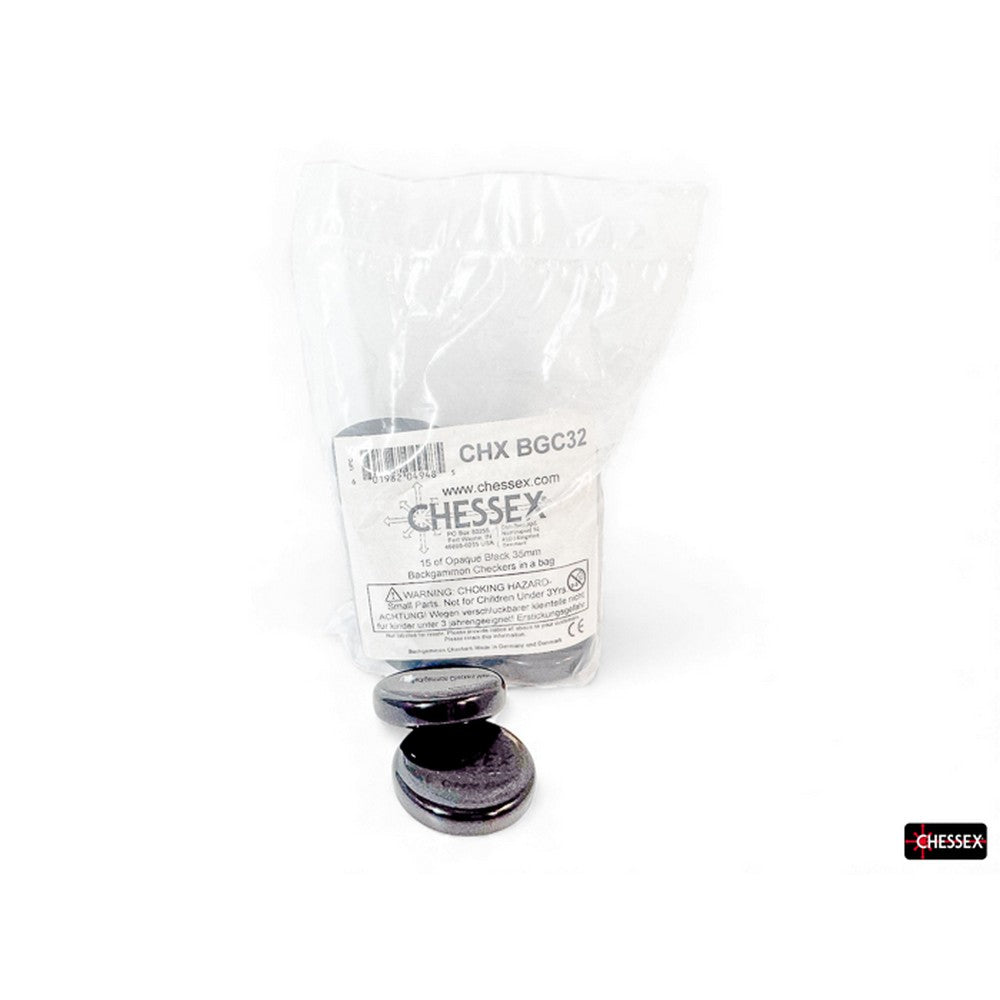 PREORDER CHX BGC32 15 of Opaque Black 35mm Backgammon Checkers in a bag