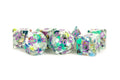 PREORDER Fanroll: 16mm Resin Polyhedral Dice Set: Recycled Dice w/ Purple Numbers